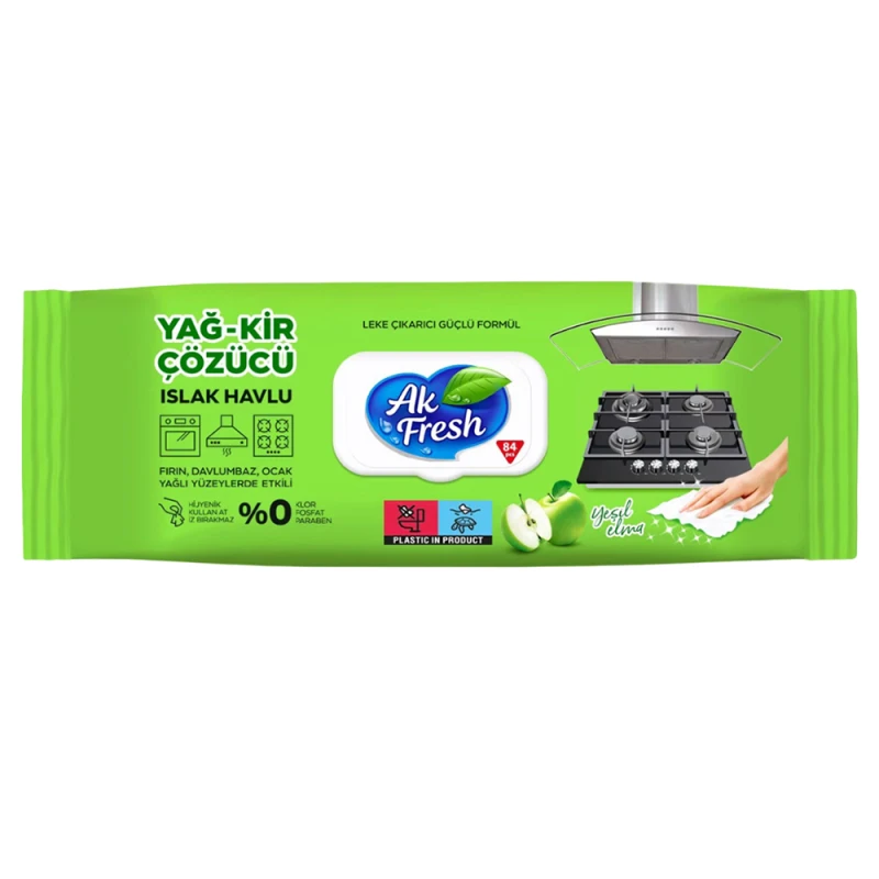 Servetele umede cu mar verde pentru suprafetele din inox AK Fresh 84 buc